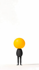 A stylized yellow figure stands alone contemplating in a minimalist setting evoking curiosity and creativity. On white background