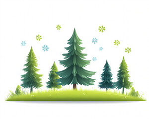 Obraz premium Explore a serene winter landscape featuring vibrant evergreen trees blanketed in snow. On white background