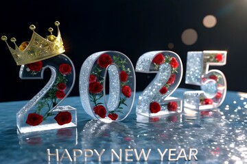 A vibrant and festive scene celebrates the arrival of 2025 with the bold text "HAPPY NEW YEAR 2025" glowing in radiant, multicolored neon lights.(AI generate)
