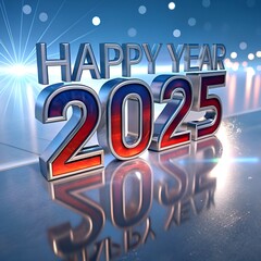 A vibrant and festive scene celebrates the arrival of 2025 with the bold text "HAPPY NEW YEAR 2025" glowing in radiant, multicolored neon lights.(AI generate)
