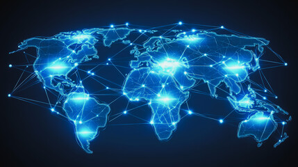 Fototapeta premium abstract business connection of line from nail node to node on world map background Innovation network points Earth's surface