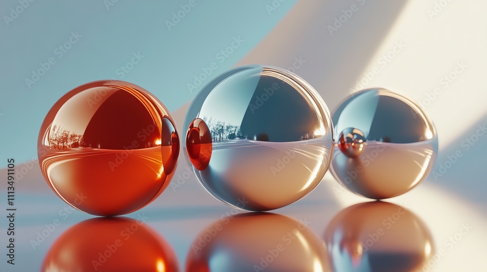 Canvas Prints three shiny spheres reflect light on a soft background.