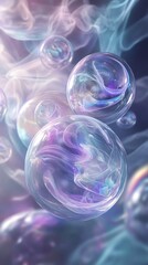 Abstract 3D Art of Floating Transparent Spheres in Dreamlike Atmosphere