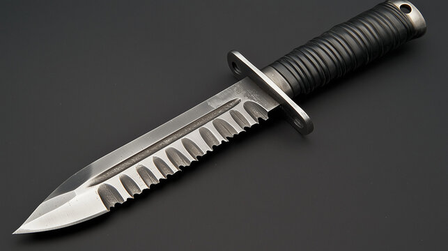 A close-up of a sharpened combat knife