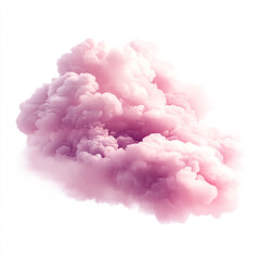 Fototapeta premium A single, fluffy, pink cloud isolated on a white background. The cloud should have a watercolor-like texture, with soft edges and a gradient of pink to white.