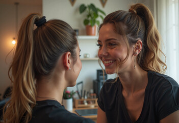 Fototapeta premium Hairdresser Consulting with Client About Hairstyle
