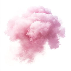 Fototapeta premium A single, fluffy, pink cloud isolated on a white background. The cloud should have a watercolor-like texture, with soft edges and a gradient of pink to white.