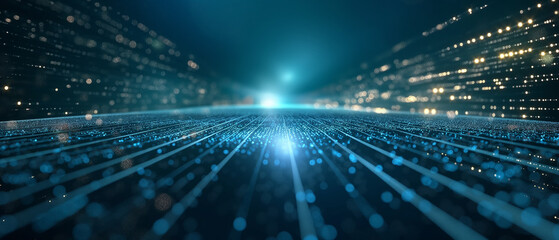 Futuristic data stream flowing through cyberspace.