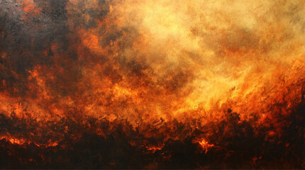 Fototapeta premium fiery hellscape, war-torn landscape background. sky is dark and filled with dense smoke clouds