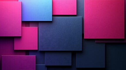 Obraz premium Abstract geometric background with overlapping squares in vibrant pink, blue, and dark colors.