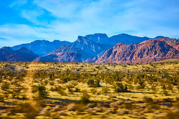 Red Rock Canyon Desert Vista with Mountain Range Eye-Level View