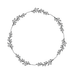 Simple Botanical Floral Wreath. Circular Family Monogram Logo Vector, Black and White Name Sign