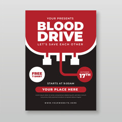 Blood drive flyer template with blood bag illustration