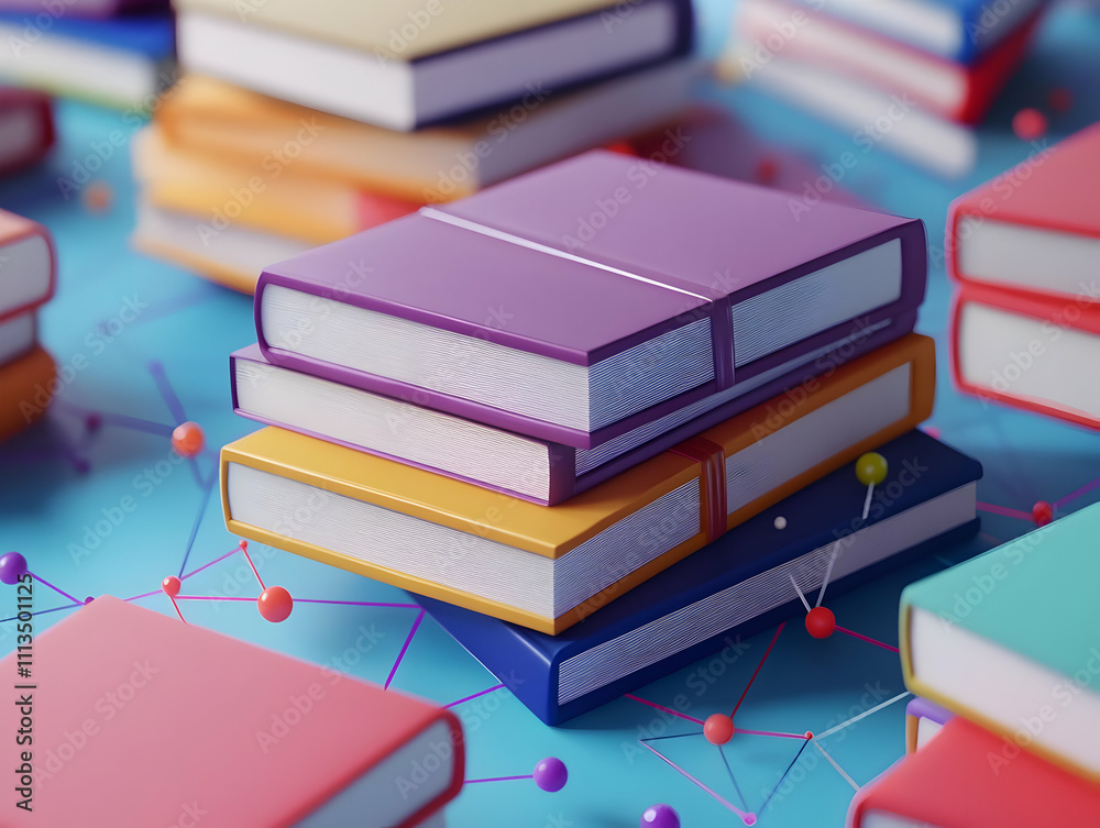 Aufkleber a colorful stack of books on a vibrant background, symbolizing knowledge and learning.