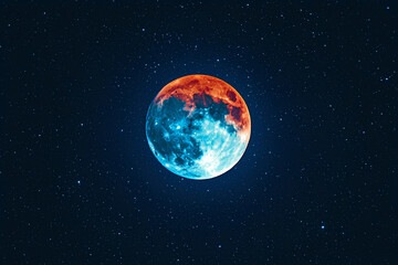 Fototapeta premium The super blue blood moon appeared in the western night skies