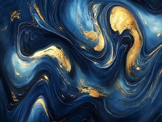 Fototapeta premium Abstract blue and gold fluid art design featuring flowing lines and shimmering accents creating a luxurious and elegant artistic composition for modern decor.