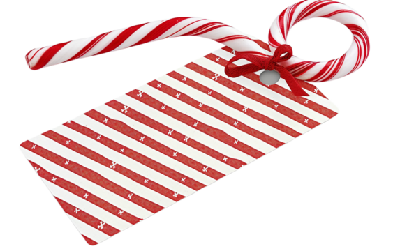 Festive Red White Candy Tag Isolated On Transparent Background PNG.