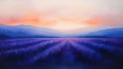 Impressionistic Oil Painting of Lavender Field at Sunset