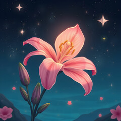 Dreamy Lily Flower Sea Under Night Sky with Stars