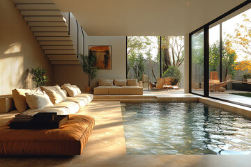 Fototapeta premium Modern Home Interior Design Featuring Indoor Pool