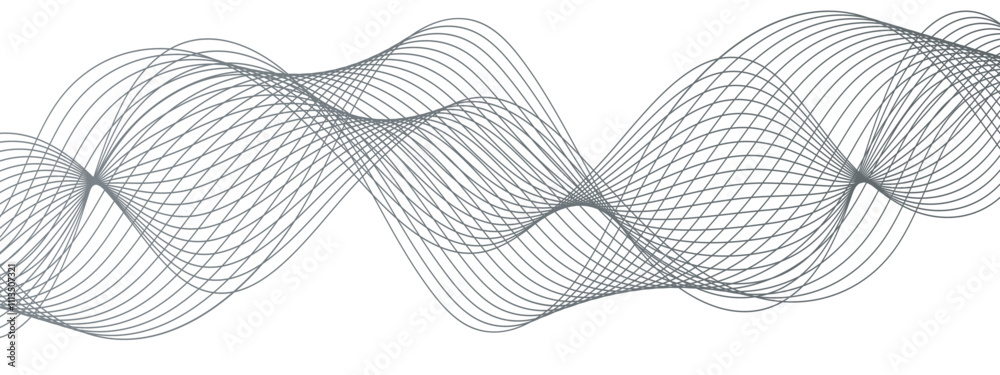 Leinwandbilder Abstract vector background with flowing waves. Geometric line panorama vector design. Background pattern seamless luxury black wave. Frequency sound wave lines and twisted curve lines