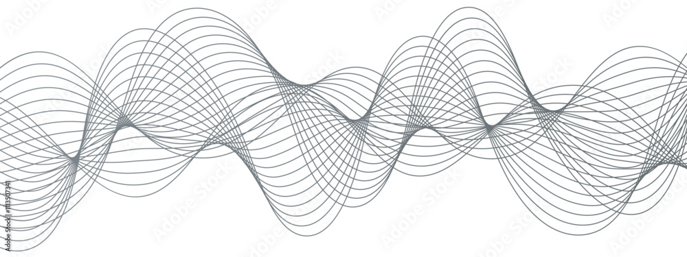 Poster Abstract vector background with flowing waves. Geometric line panorama vector design. Background pattern seamless luxury black wave. Frequency sound wave lines and twisted curve lines