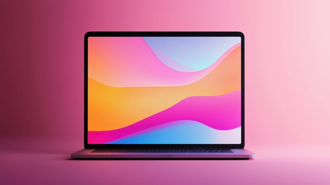 Minimalistic Mockup of Laptop Displaying Smooth Gradient Background in Vibrant Colors