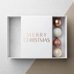 christmas ornaments box with merry christmas background