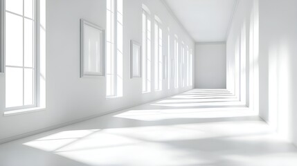 Fototapeta premium Bright White Hallway with Modern Artwork.