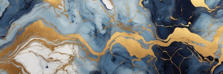 Obraz premium Abstract Blue marble texture with gold splashes, luxury background