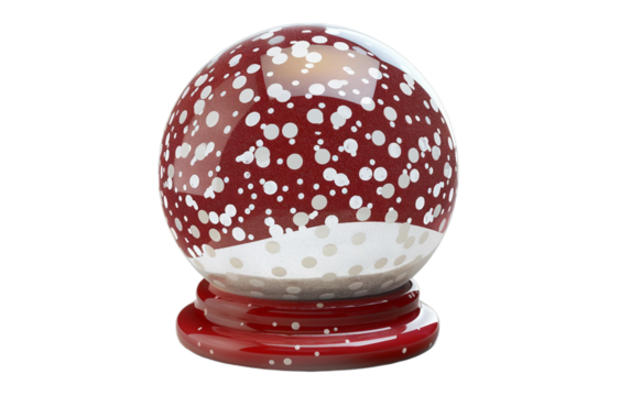 Polka Dot Snow Globe Red White Isolated On Transparent Background PNG.