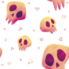 cool and cute skull seamless pattern with transparent background