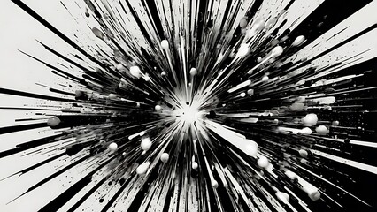 Obraz premium Shattering particles in black and white abstract background illustration design, burst of shadowlike objects in light