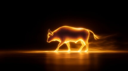Fototapeta premium Illuminated buffalo walking on black background stunning animal glow wallpaper abstract art environment captivating viewpoint concept