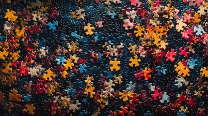 Fototapeta premium A puzzle with pieces scattered in different directions, showing a concept of divergence and varying outcomes