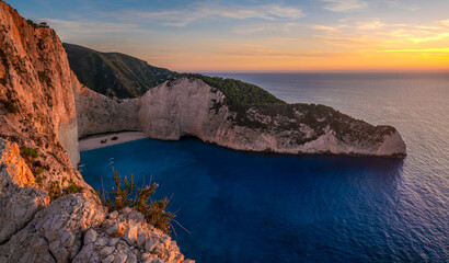 Shipwreck Bay, Navagio Beach, Zakynthos, Greece-sunset.Art photography