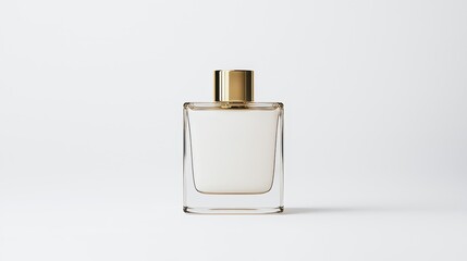 Elegant Glass Perfume Bottle with Gold Cap on Minimalist Background for Product Photography, Branding and Advertising Use in Beauty Industry