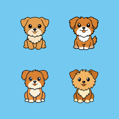 Sweet Set of Shorkie Sitting Poses Isolated Illustrations
