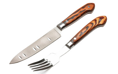 Carving Knife And Fork Set With Wooden Handles For Turkey Isolated On Transparent Background PNG.