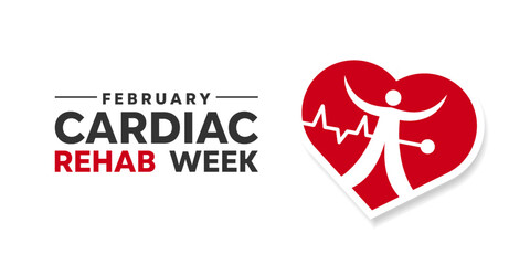 National Cardiac Rehab Week. Heartbeat and people. Suitable for cards, banners, posters, social media and more. White background. 