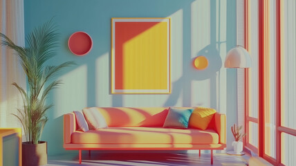 Frame mockup, ISO A paper size. Living room wall poster mockup. Interior mockup with house background. Modern interior design. 3D render



