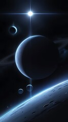 Space planets in vast dark universe astronomical landscape view