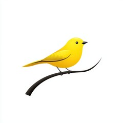Charming Yellow Bird Sitting Gracefully on a Black Branch with a Clean White Background, Perfect for Nature and Wildlife Illustrations and Designs