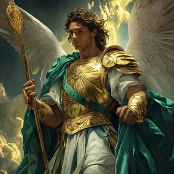 Archangel Saint Raphael. AI generative.