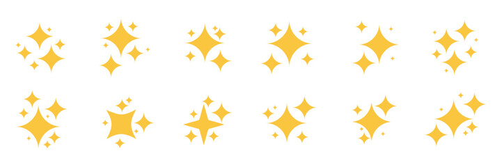 Sparkle star icon set. Yellow star burst symbol.  Shine icons. Stars sparkle vector illustration.