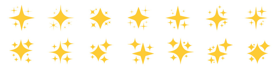 Sparkle star icon set. Yellow star burst symbol.  Shine icons. Stars sparkle vector illustration.