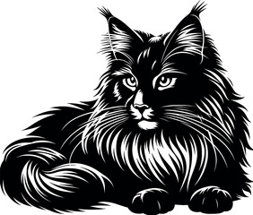 Maine Coon Cat Silhouette - Black Vector Cricut Design for T-Shirt Printing
