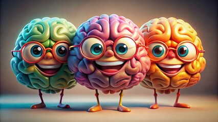 Fototapeta premium Colorful Cartoon Brains Double Exposure - Creativity & Fun