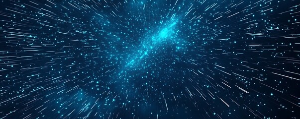 Fototapeta premium A digital illustration depicting a sci-fi concept of a hyperspace or warp tunnel with blue light streaks zooming past