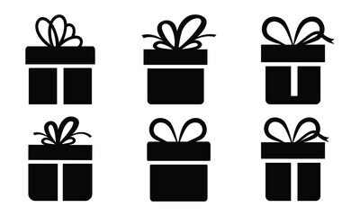 Gift box with ribbon icon set. Christmas gift vector, Surprising gift box signs, vector illustration